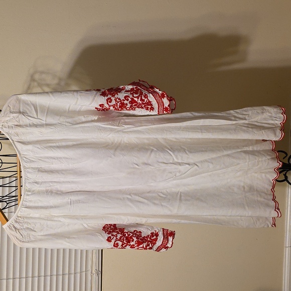 Chic Connection White Dresss w Red Embroidery Womens Size Large (Jacqueline #23) - Picture 6 of 7